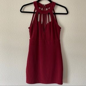 Burgundy caged back dress